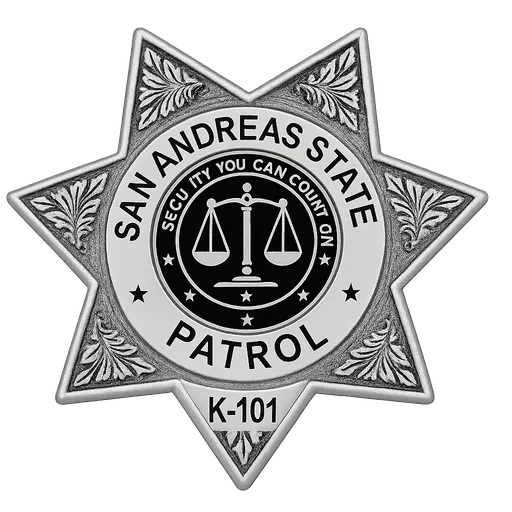 San Andreas State Patrol seven-point star badge.