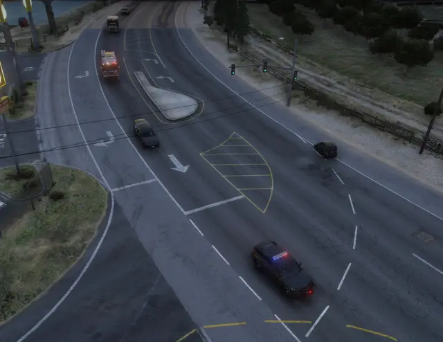 Traffic on the freeway seen from above